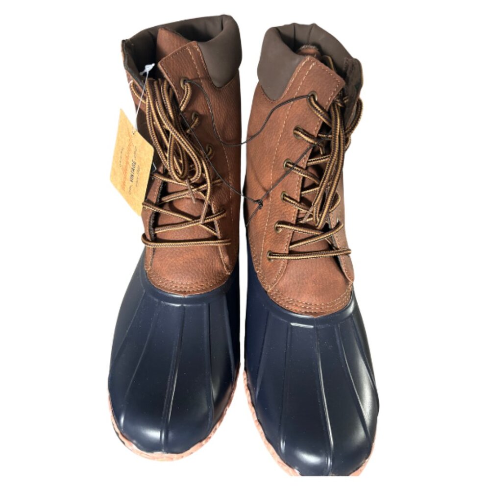 Men's Weatherproof Vintage Adam II Duck Boots 13M Tan Navy Faux Leather Shoes